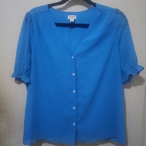 J. Crew Factory V Neck Puff Sleeve Top Blue Size Small